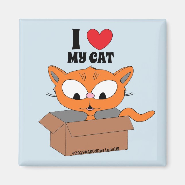 Imán "Amo a mi gato" lindo personalizado gato en la caj (Frente)