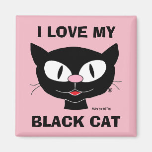 Imán Amo a mi gato negro adorable gato de dibujos anima