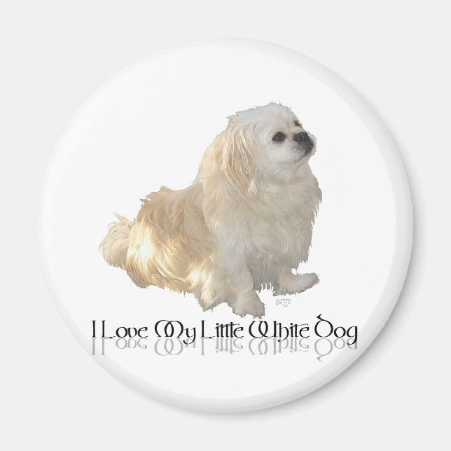Imán Amo a mi pequeño perro blanco - Pekingese ! (Frente)