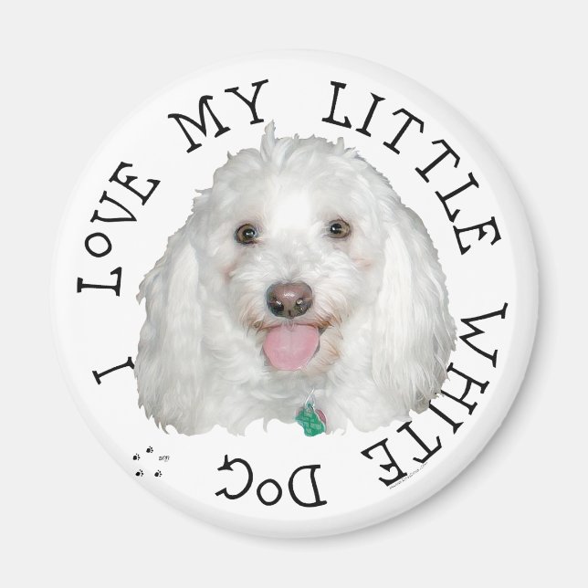 Imán Amo a mi pequeño perro blanco (rescatado) (Frente)