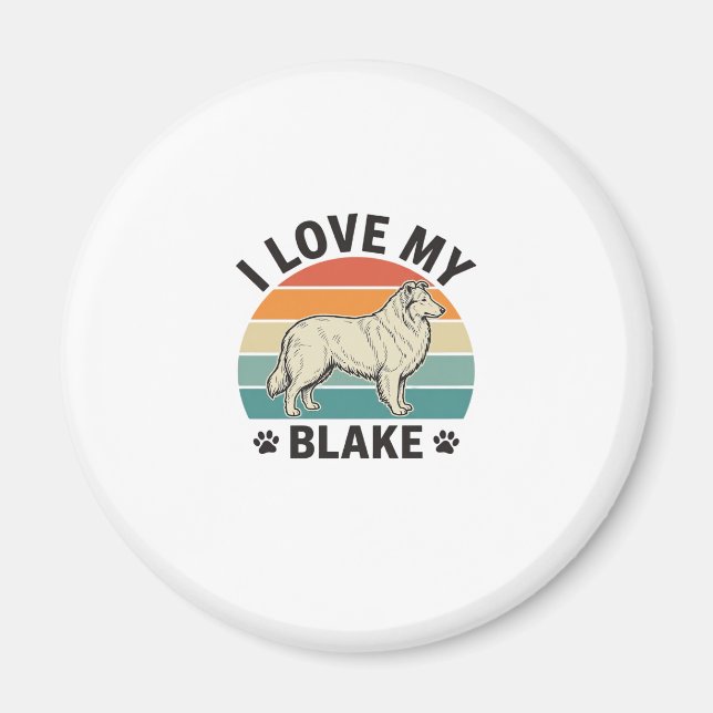 Imán Amo a mi perro Blake Diseño de grabado retro_1 (Frente)
