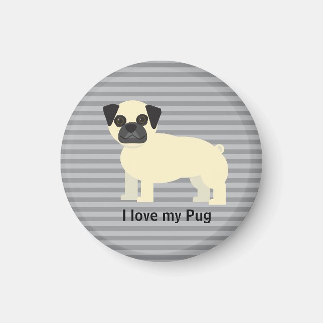 Imán Amo a mi Pug Gray Lined (Frente)