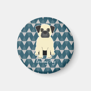 Imán Amo a mi Pug, patrón de diamantes azules