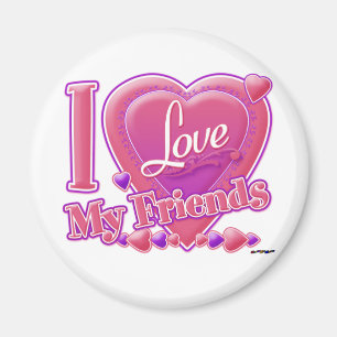 Imán Amo a mis amigos rosados/púrpura - corazón