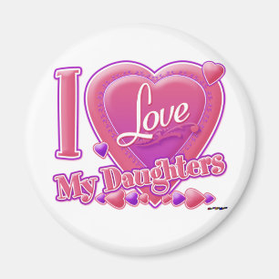 Imán Amo a mis hijas rosadas/violetas - corazón