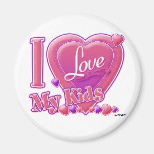 Imán Amo a mis hijos rosados/morados - corazón