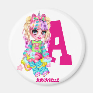 Imán Amo a Unicornios Kawaii Chibi Chica con nombre de