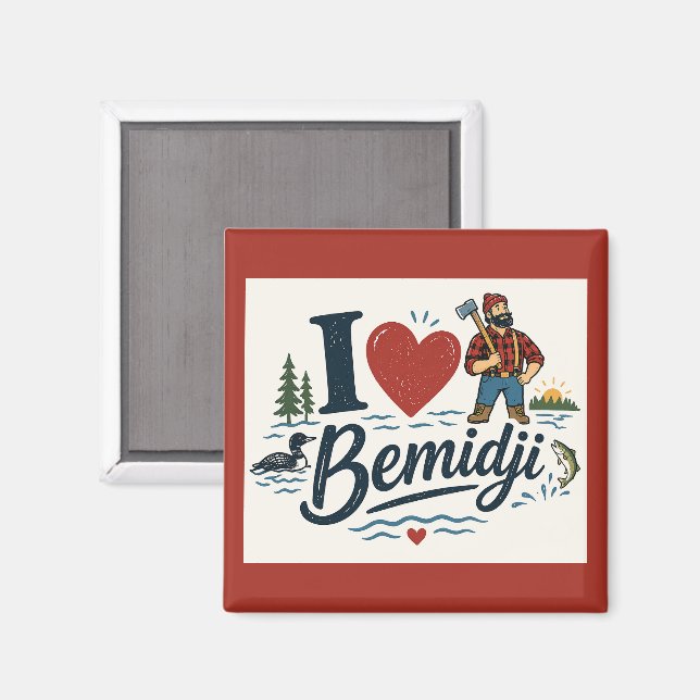 Imán Amo Bemidji Minnesota Lindo Paul Bunyan (Anverso/Reverso)