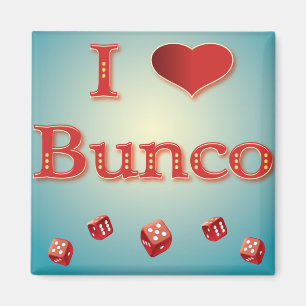 Imán Amo Bunco en rojo con los dados rojos