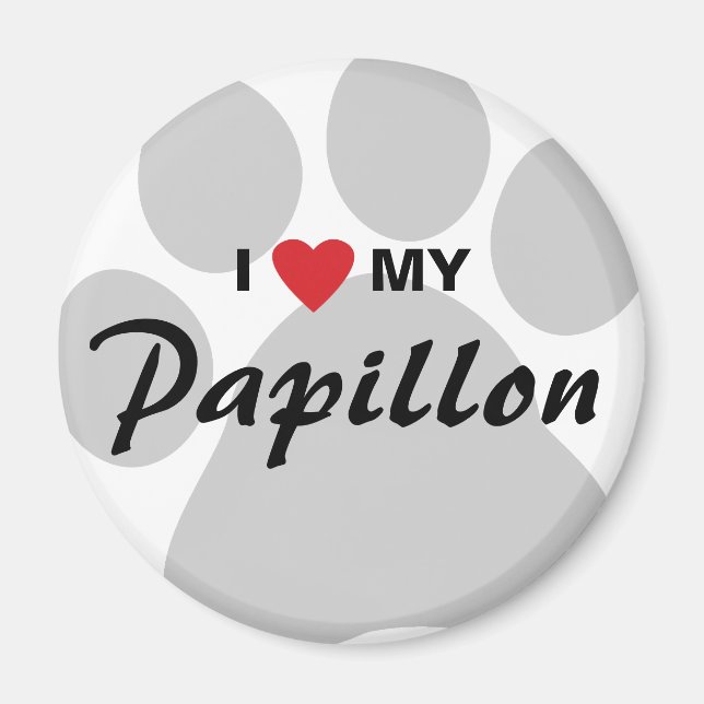 Imán Amo (Corazón) Mi Papillon Pawprint (Frente)