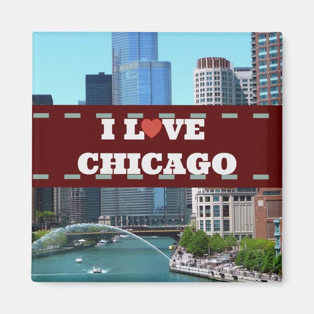 Imán Amo el Cityscape de Chicago (Frente)