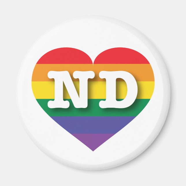 Imán Amo el corazón arcoiris de Dakota del Norte (Frente)
