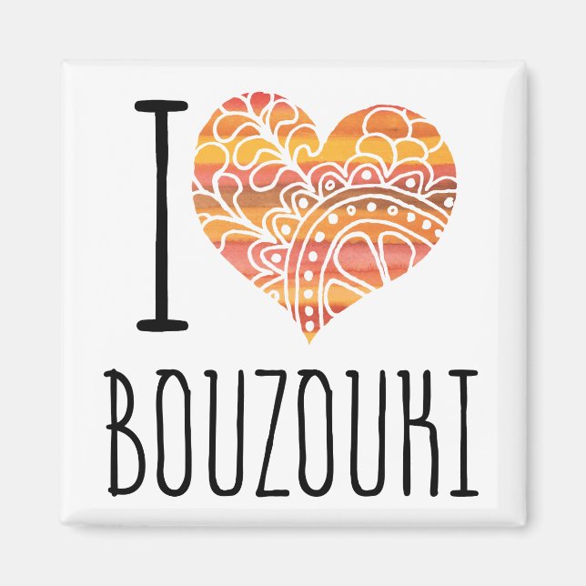 Imán Amo el corazón de Bouzouki Naranja Mandala (Frente)