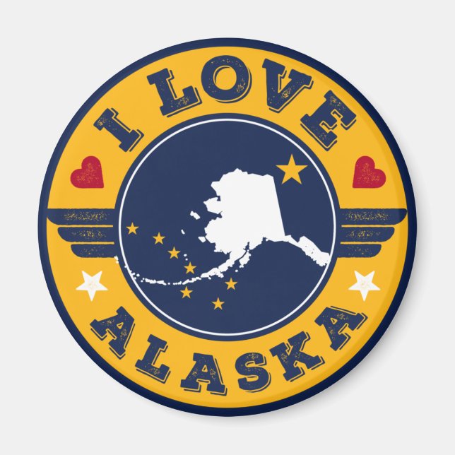 Imán Amo el mapa del estado de Alaska y su bandera (Frente)
