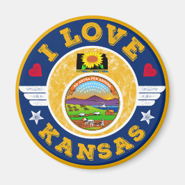 Imán Amo el mapa del estado de Kansas y su bandera