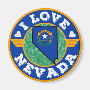 Imán Amo el mapa del estado de Nevada y su bandera