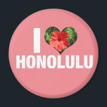 Imán Amo Honolulu Hawaii Hibiscus Flower Pink<br><div class="desc">Me encanta el imán Honolulu con un fondo rosado de melocotón bonito. Una flor de hibiscos rojos en forma de corazón adorable decora este bonito diseño para sus vacaciones de verano en la playa de Hawái.</div>