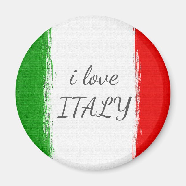 Imán Amo Italia. Bandera de Italia. (Frente)