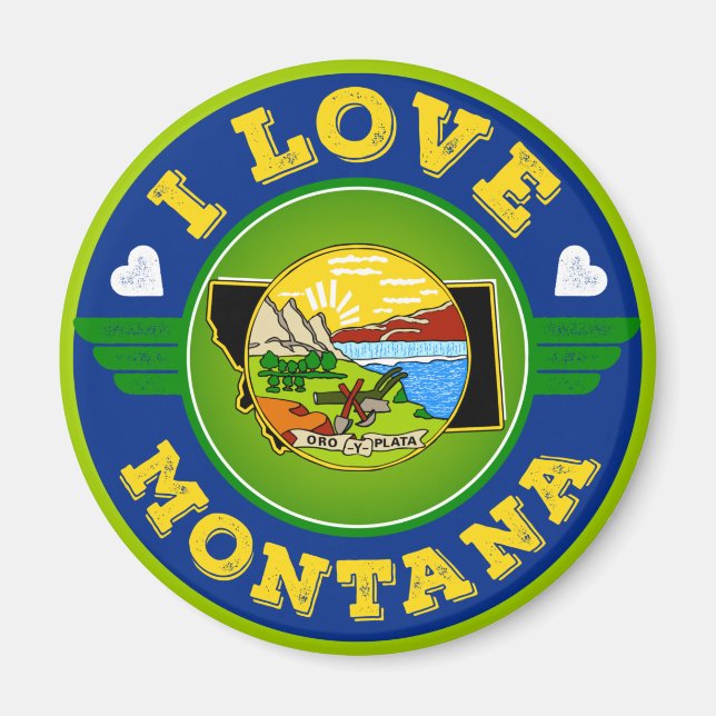 Imán Amo la bandera del estado de Montana y el mapa (Frente)