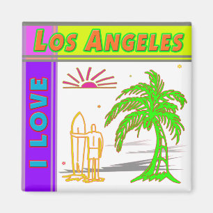 Imán "AMO Los Ángeles"Sun Palm Tree&Surfer#2 Magnet