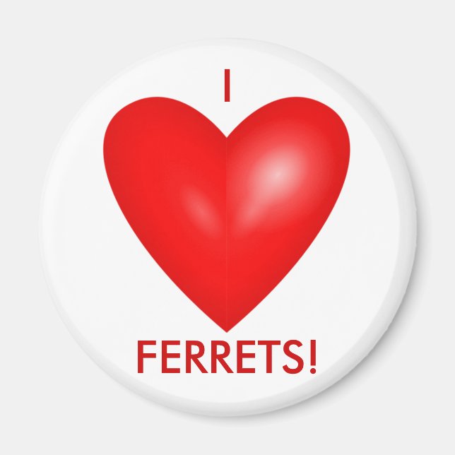 Imán Amo los hurones con el corazón rojo (Frente)