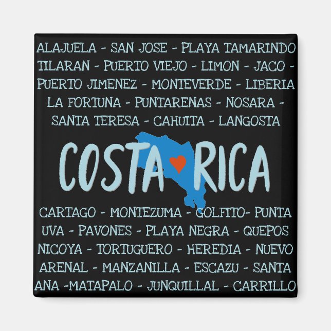 Imán Amo los nombres de mapas de ciudades de Costa Rica (Frente)