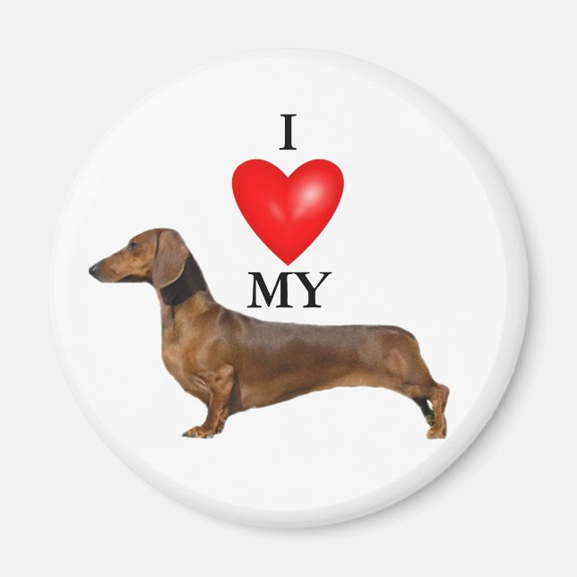 Imán Amo Mi Corazón Rojo Dachshund (Frente)