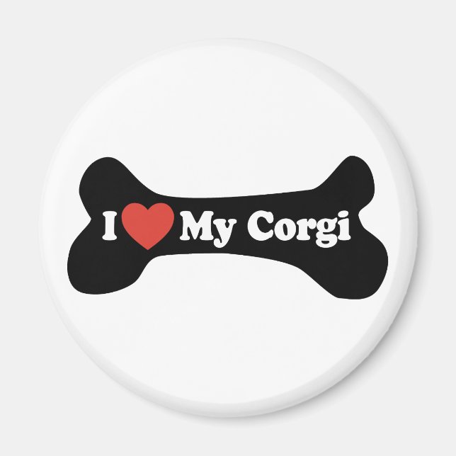 Imán Amo Mi Corgi - Hueso de perro (Frente)