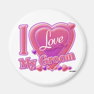 Imán Amo mi Groom rosa/púrpura - corazón