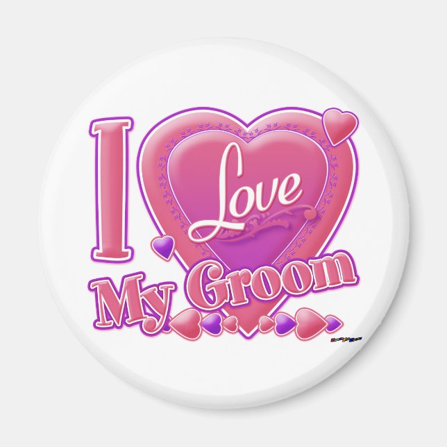 Imán Amo mi Groom rosa/púrpura - corazón (Frente)