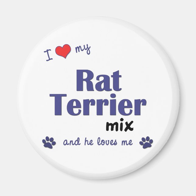 Imán Amo Mi Mezcla De Rat Terrier (Perro Masculino) (Frente)