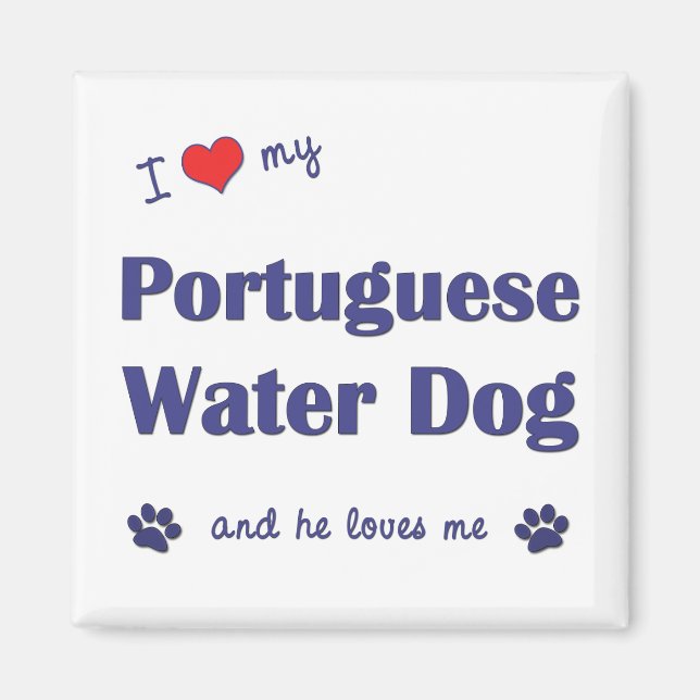 Imán Amo Mi Perro De Agua Portugués (Perro Masculino) (Frente)