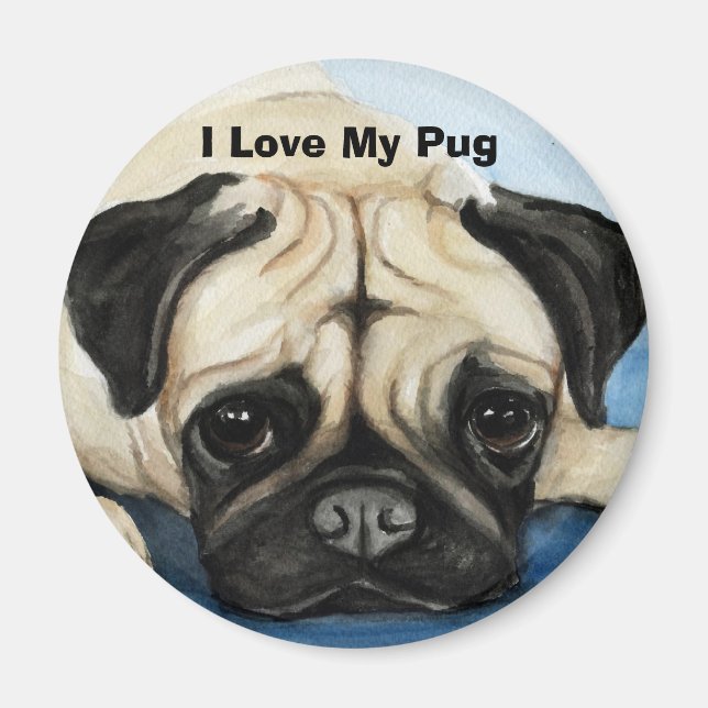 Imán "Amo Mi Pug" Magnet de Arte Perro (Frente)