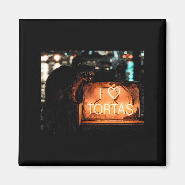 Imán Amo tortas mapache comida mexicana  (Frente)
