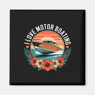 Imán Amor a motor de barco vintage puesta de sol lancha