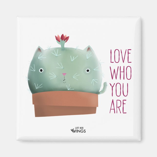 Imán Amor A Quien Eres Gato Cactus — Magnet cuadrado (Frente)