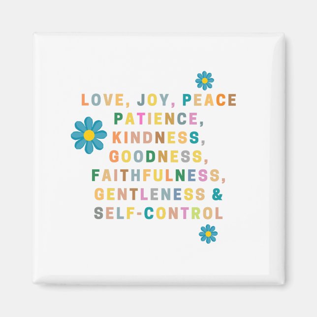 Imán AMOR, ALEGRÍA, PAZ - flor azul - ilustracion (Frente)