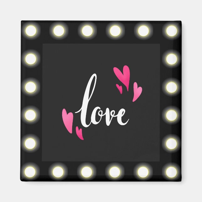 Imán Amor, bonito negro, blanco y rosa caliente (Frente)