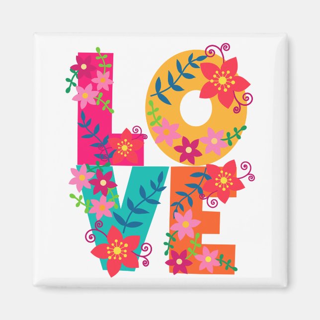 Imán AMOR, bonito texto floral (Frente)