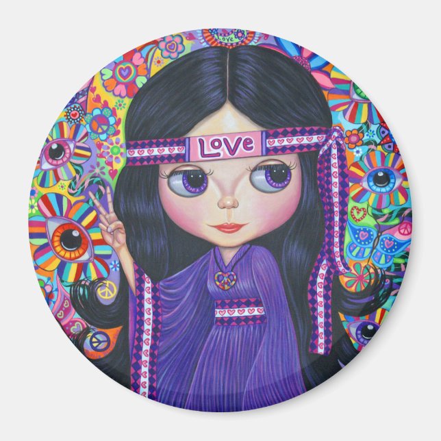Imán Amor Cabeza Hippie Chica Doll Purple Psicodelic (Frente)