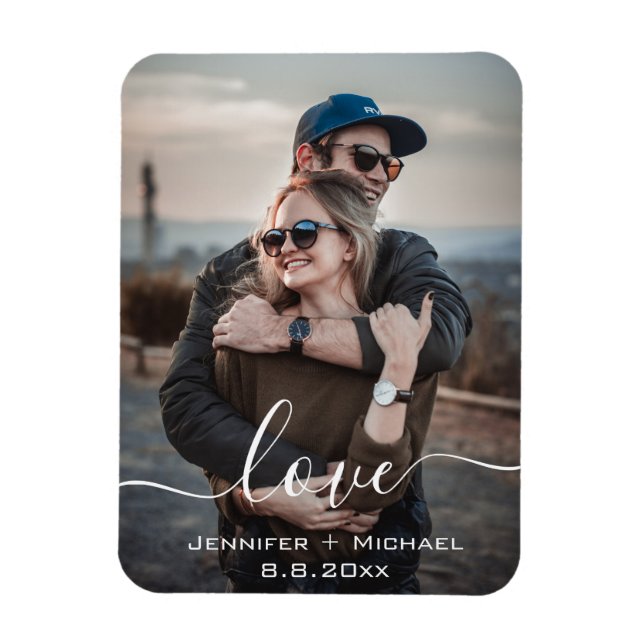 Imán amor, caligrafía moderna, foto de recién casados (Vertical)