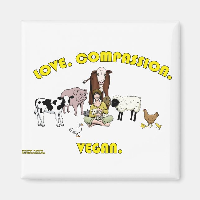 Imán Amor. Compasión. Vegan. (Frente)