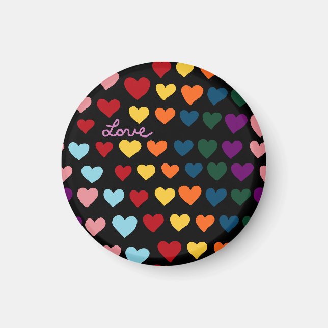 Imán Amor con arcoíris de corazones (Frente)