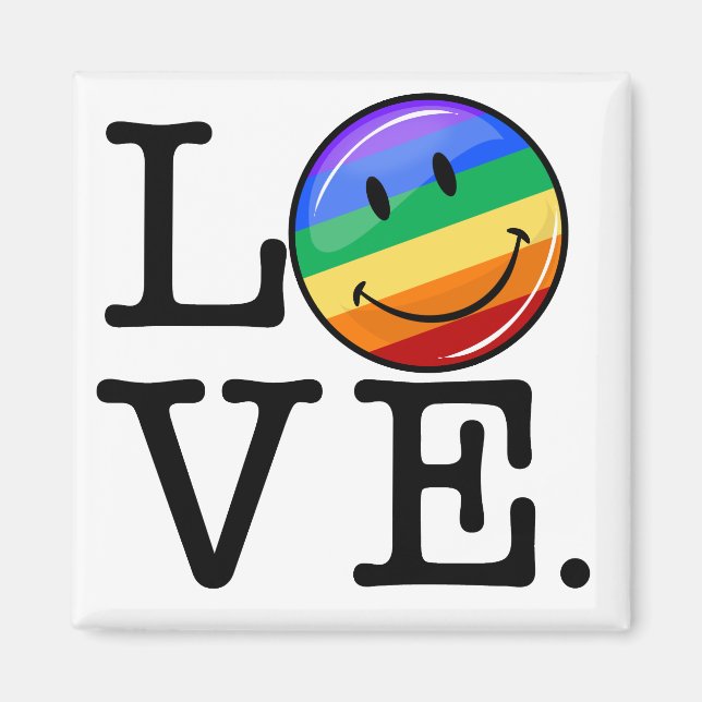 Imán Amor Con Una Feliz Bandera Arcoiris Gay LGBT (Frente)