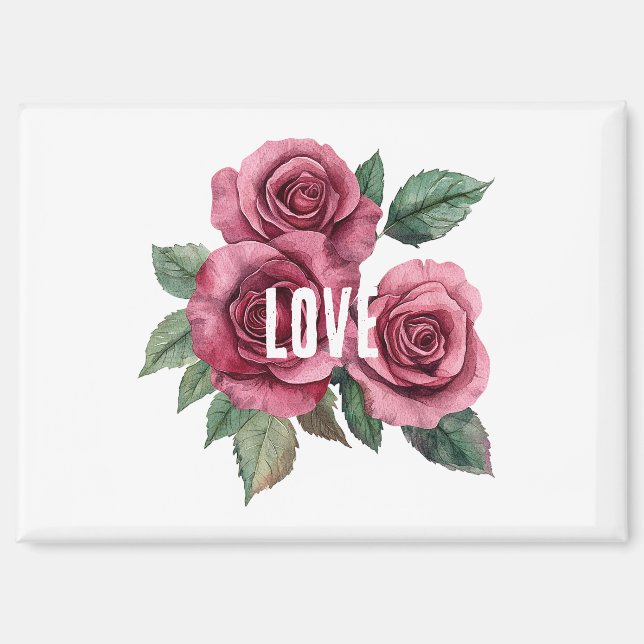 Imán Amor floral de rosas rojas blancas (Anverso)
