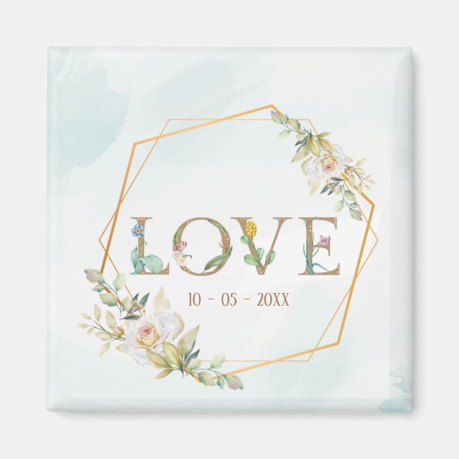 Imán Amor Floral Elegante Verde Dorado (Frente)