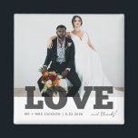 Imán Amor Gracias Favor de Foto de Boda Agradecimiento<br><div class="desc">Cute Amor y agradecimiento imanes de agradecimiento de boda,  con una de tus fotos favoritas de la boda o luna de miel. Personaliza estos imanes de agradecimiento de boda con tu foto,  nombres y fecha de la boda.</div>