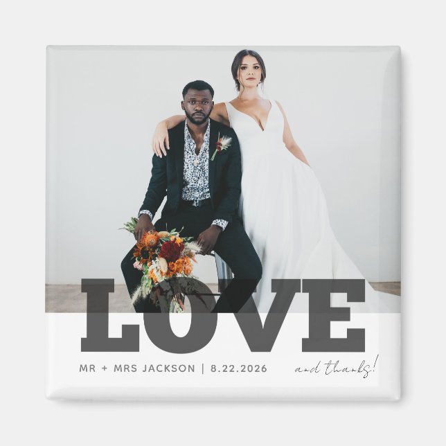 Imán Amor Gracias Favor de Foto de Boda Agradecimiento  (Frente)