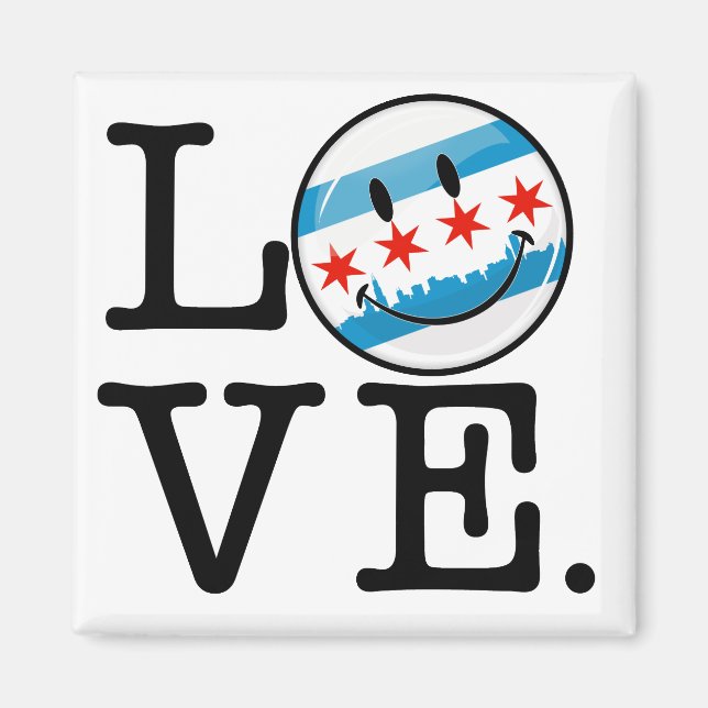 Imán Amor por la bandera sonriente de Chicago (Frente)