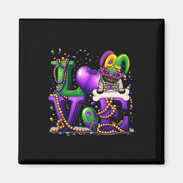 Imán Amor Pug Perro Carnaval Máscara Perro Lover Mujere (Frente)